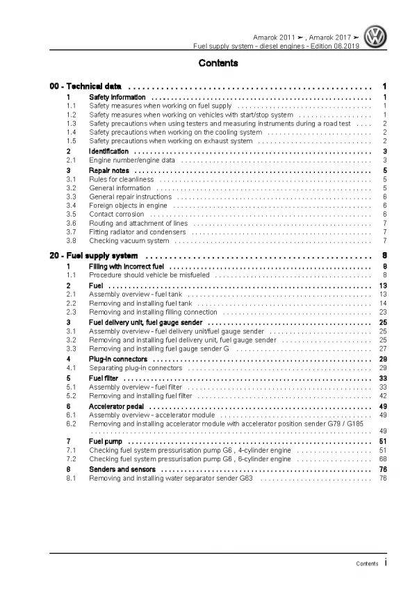 VW Amarok type 2H 2010-2016 fuel supply system diesel engines repair manual pdf