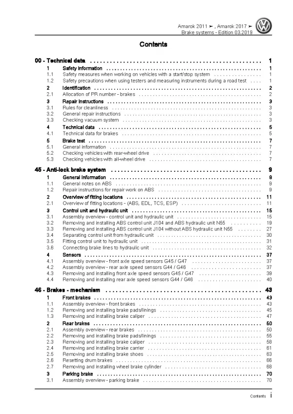 VW Amarok type S6 S7 from 2016 brake systems repair workshop manual pdf ebook