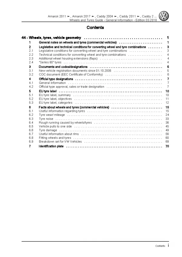 VW Amarok S6 S7 from 2016 wheels tyres general information workshop manual pdf