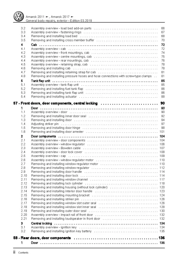 VW Amarok type S6 S7 from 2016 general body repairs exterior workshop manual pdf