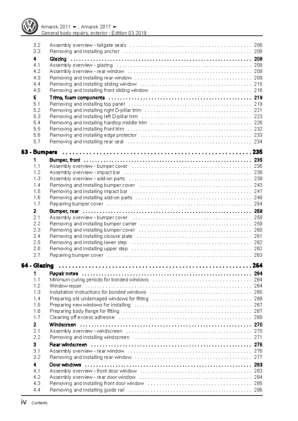 VW Amarok type S6 S7 from 2016 general body repairs exterior workshop manual pdf