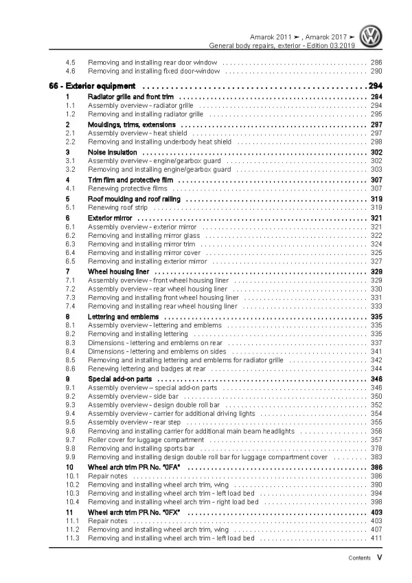 VW Amarok type S6 S7 from 2016 general body repairs exterior workshop manual pdf