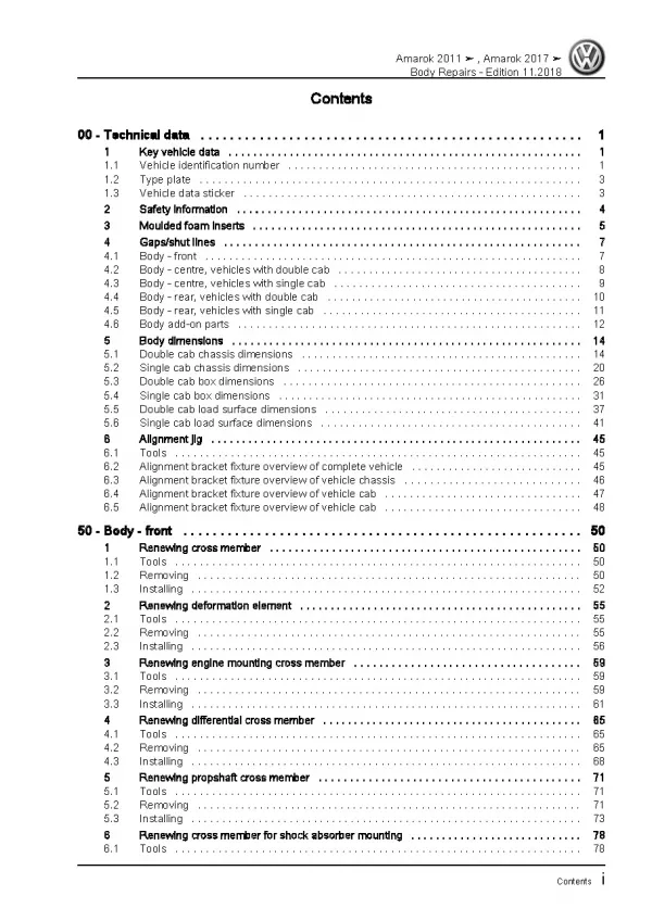 VW Amarok type S6 S7 from 2016 body repairs workshop repair manual pdf ebook