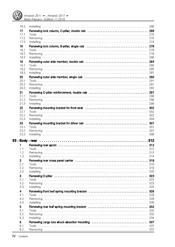 VW Amarok type S6 S7 from 2016 body repairs workshop repair manual pdf ebook