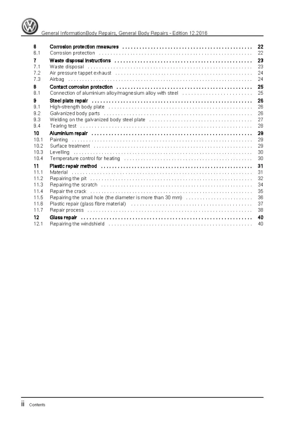 VW Amarok S6 S7 from 2016 body repairs general information repair manual pdf 