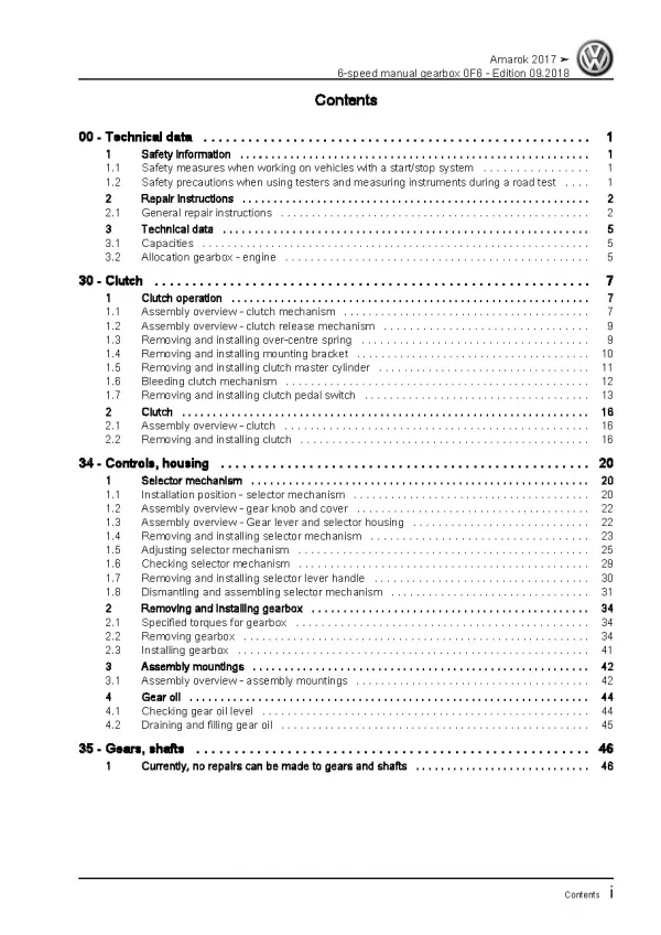 VW Amarok S6 S7 from 2016 6 speed manual gearbox 0F6 repair workshop manual pdf