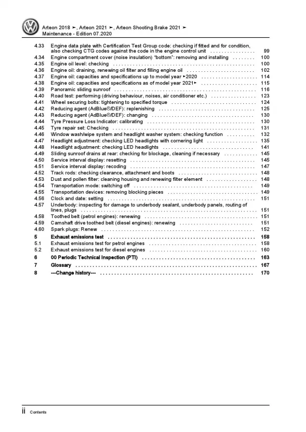 VW Arteon type 3H 2017-2020 maintenance repair workshop manual pdf file ebook