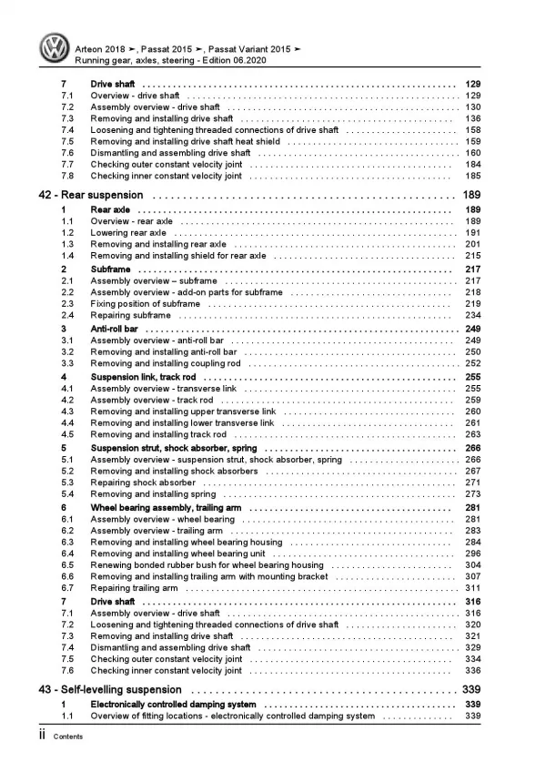 VW Arteon 3H 2017-2020 running gear axles steering repair workshop manual pdf