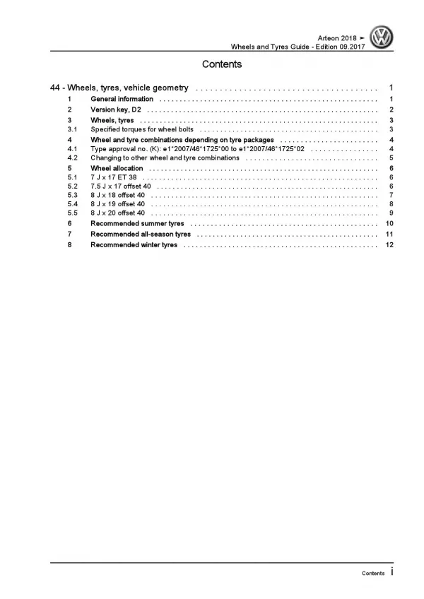 VW Arteon type 3H 2017-2020 wheels and tyres repair workshop manual pdf ebook