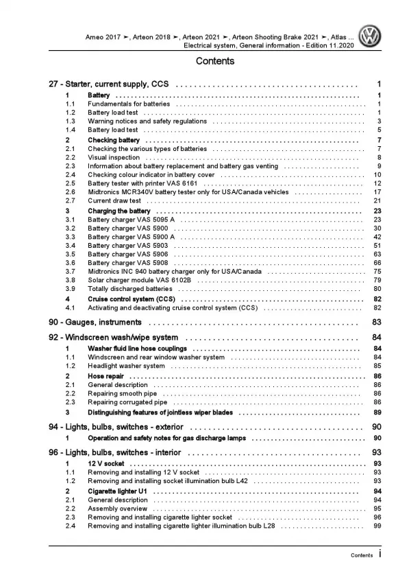 VW Arteon 3H 2017-2020 electrical system general information repair workshop pdf