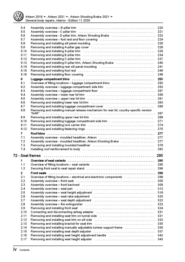 VW Arteon 3H 2017-2020 general body repairs interior repair workshop manual pdf