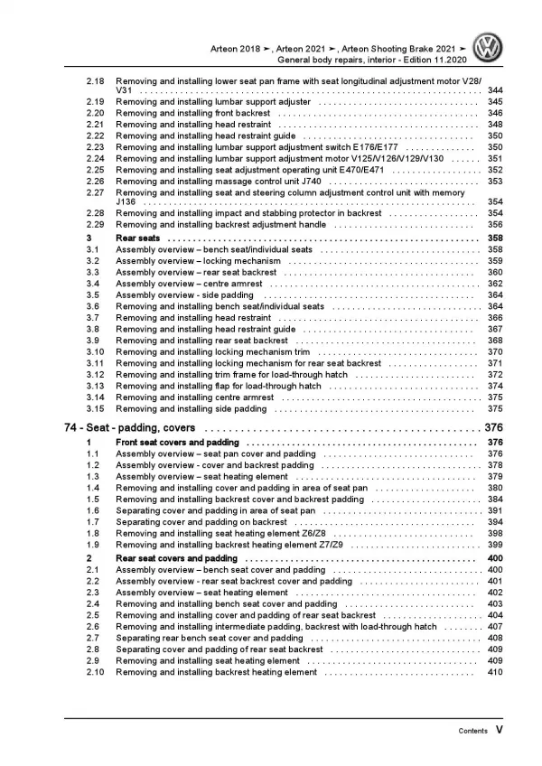 VW Arteon 3H 2017-2020 general body repairs interior repair workshop manual pdf