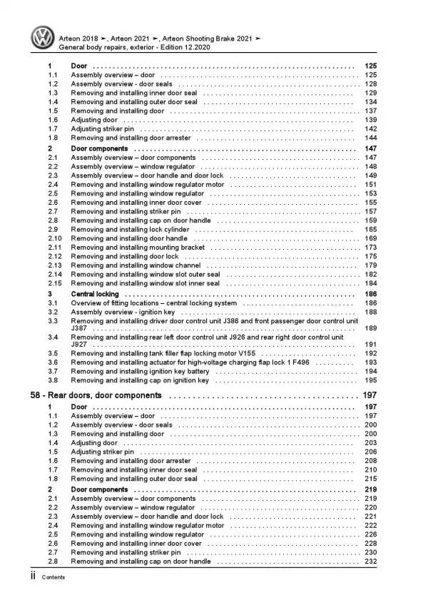VW Arteon 3H 2017-2020 general body repairs exterior repair workshop manual pdf