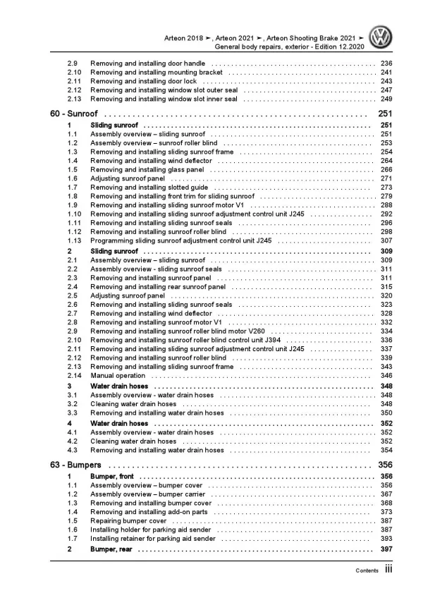 VW Arteon 3H 2017-2020 general body repairs exterior repair workshop manual pdf