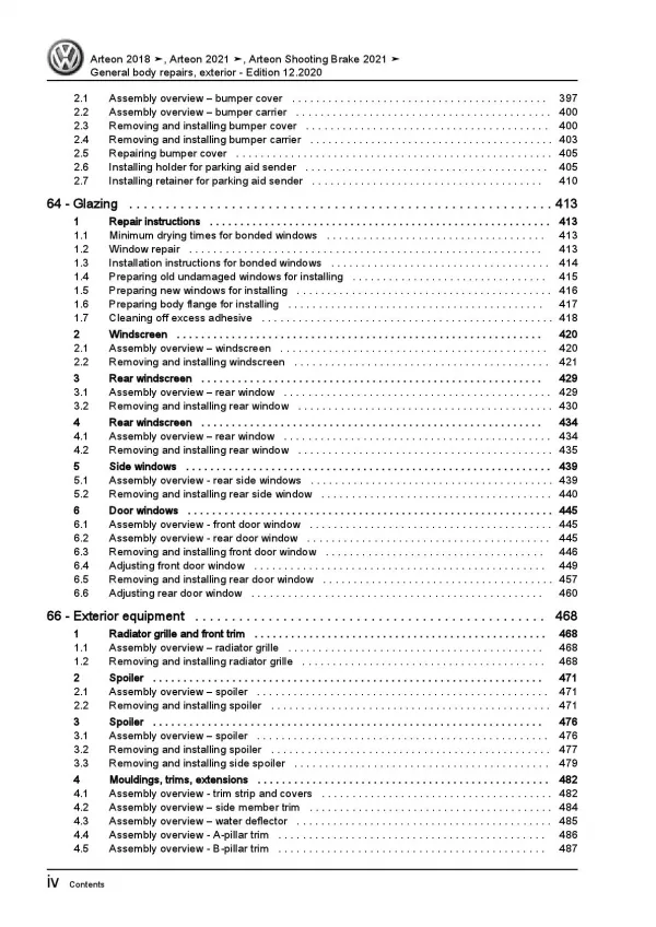 VW Arteon 3H 2017-2020 general body repairs exterior repair workshop manual pdf