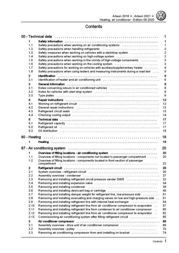 VW Arteon type 3H 2017-2020 heating air conditioning system repair manual pdf