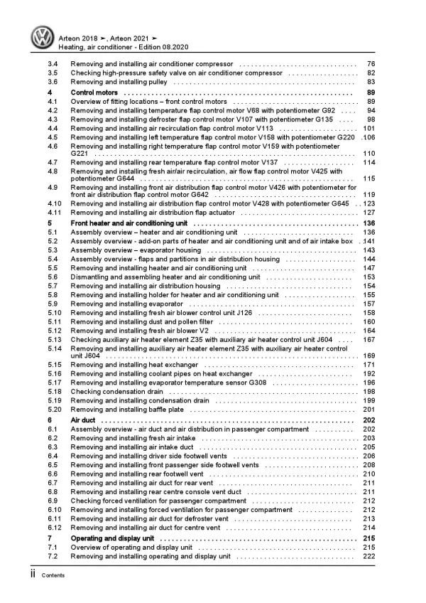 VW Arteon type 3H 2017-2020 heating air conditioning system repair manual pdf