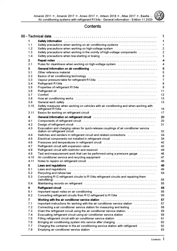 VW Arteon 3H 2017-2020 air conditioning systems refrigerant R134a manual pdf