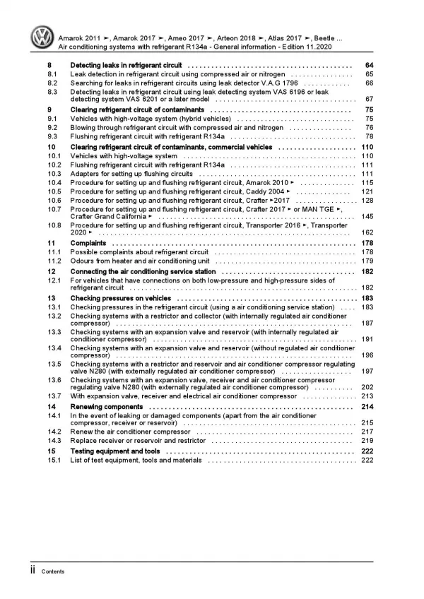 VW Arteon 3H 2017-2020 air conditioning systems refrigerant R134a manual pdf