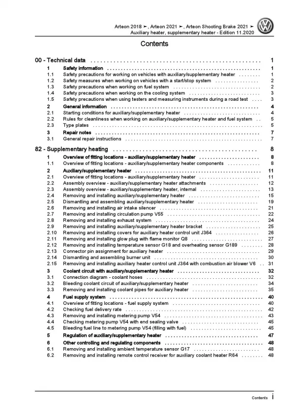 VW Arteon type 3H 2017-2020 auxiliary heater repair workshop manual pdf ebook