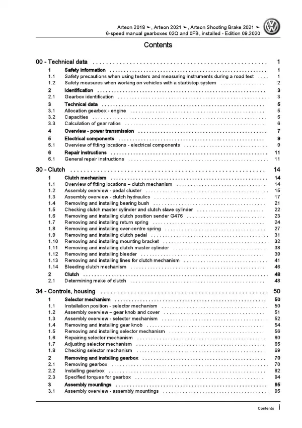 VW Arteon 3H (17-20) installed 6 speed manual gearbox 02Q 0FB repair manual pdf