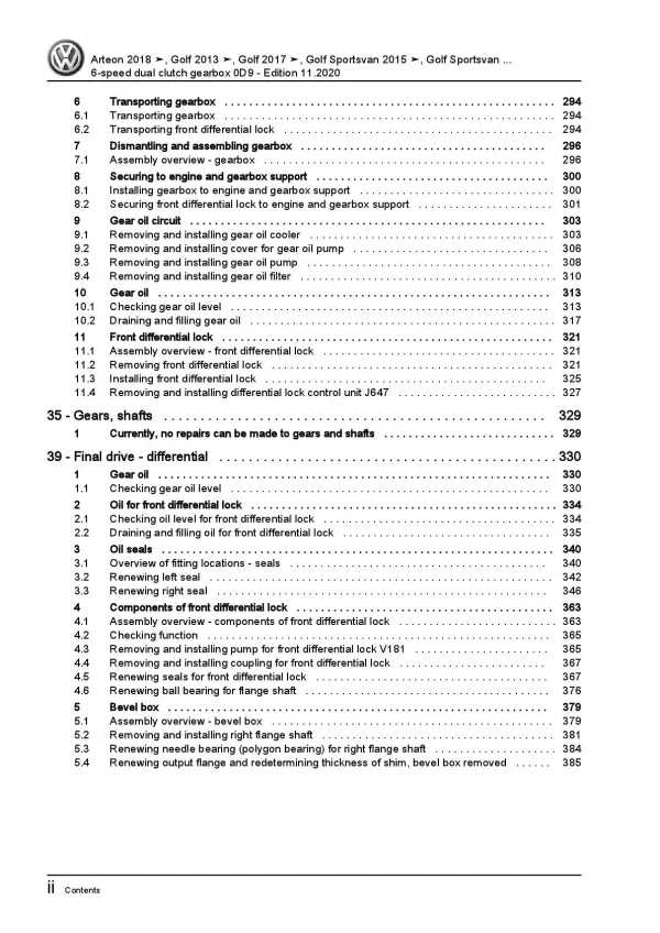 VW Arteon 3H (17-20) 6 speed dual clutch gearbox 0D9 repair workshop manual pdf