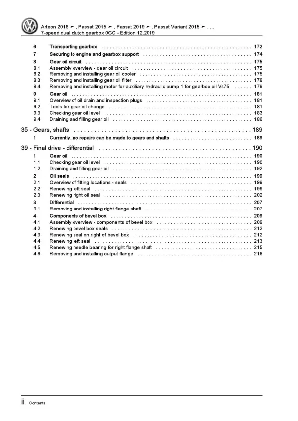 VW Arteon 3H (17-20) 7 speed dual clutch gearbox 0GC repair workshop manual pdf