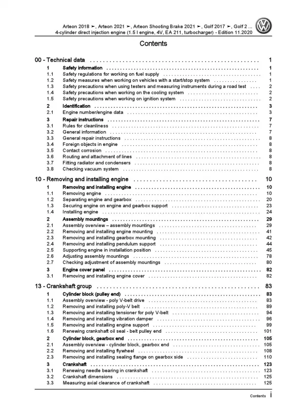 VW Arteon 3H (17-20) 4-cyl. petrol engines 130-150 hp repair workshop manual pdf