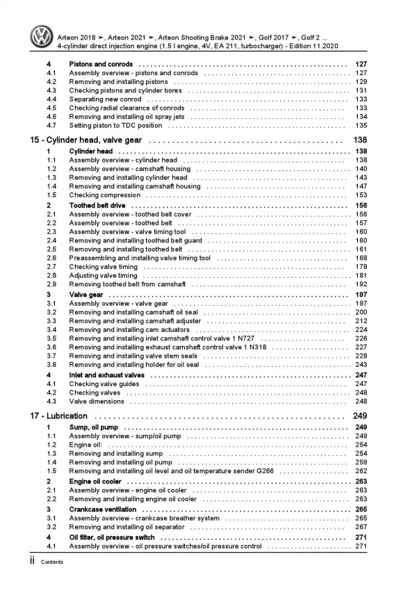 VW Arteon 3H (17-20) 4-cyl. petrol engines 130-150 hp repair workshop manual pdf