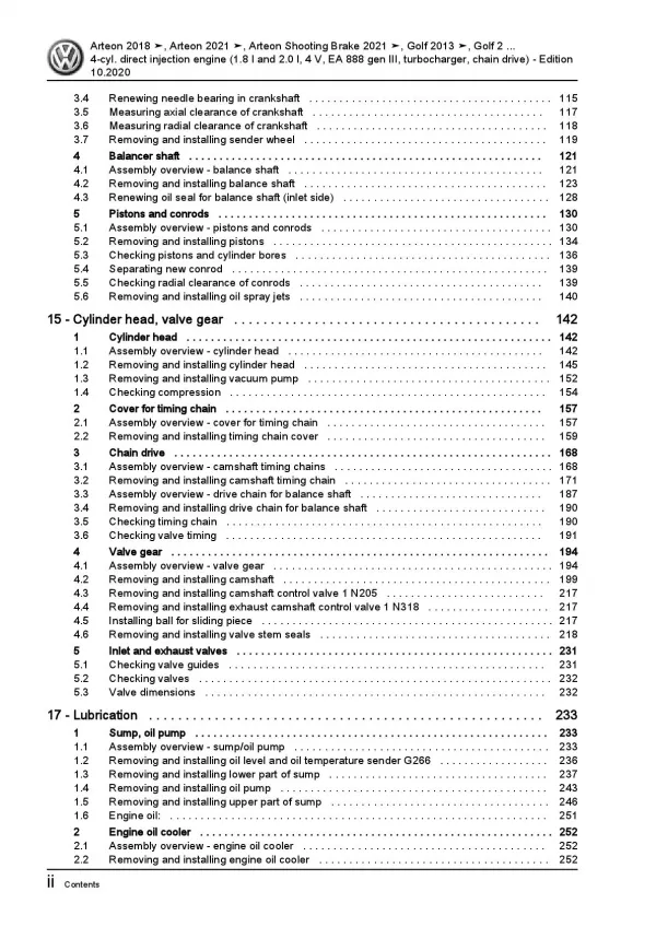 VW Arteon 3H (17-20) 4-cyl. petrol engines 179-290 hp repair workshop manual pdf