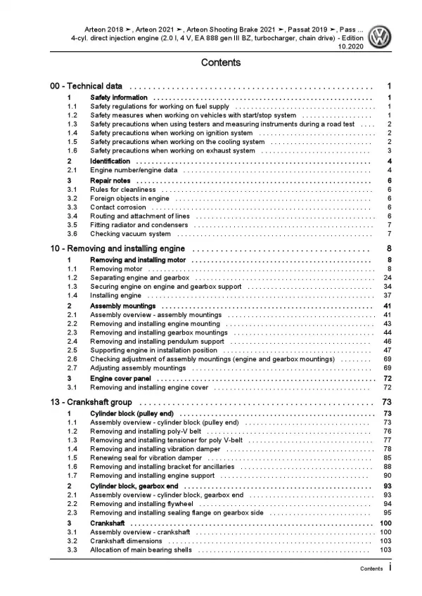 VW Arteon 3H (17-20) 4-cyl. petrol engines 179-200 hp repair workshop manual pdf