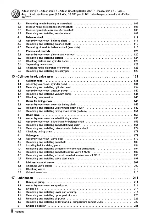 VW Arteon 3H (17-20) 4-cyl. petrol engines 179-200 hp repair workshop manual pdf