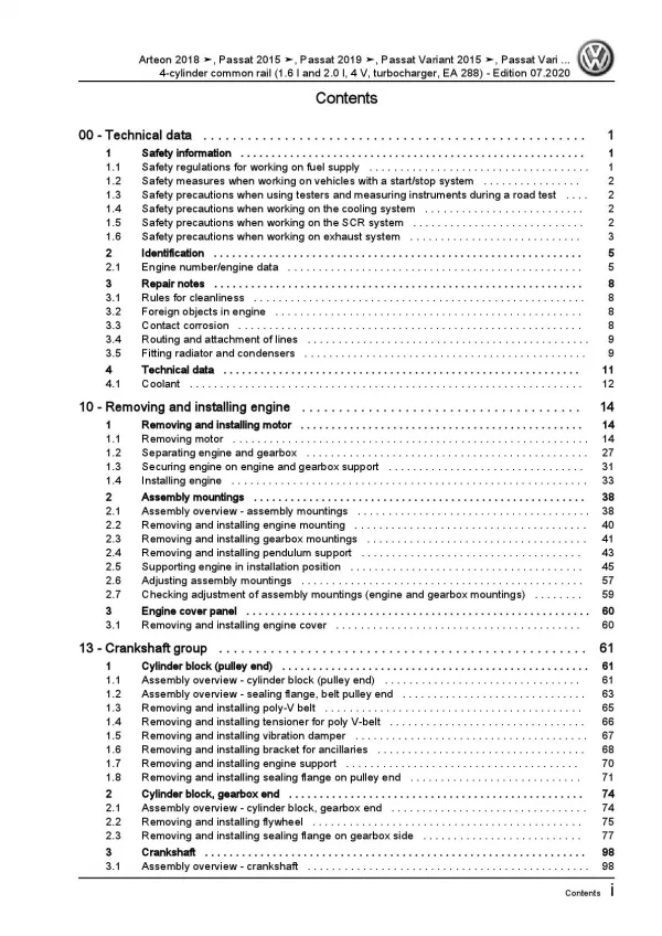 VW Arteon 3H (17-20) 4-cyl. diesel engines 1.6l 2.0l repair workshop manual pdf