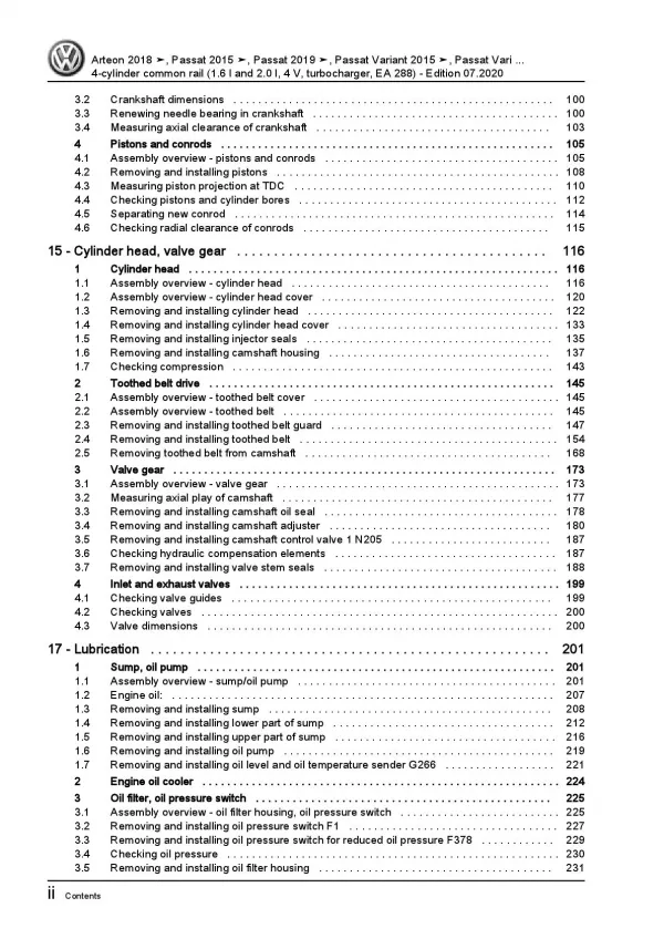 VW Arteon 3H (17-20) 4-cyl. diesel engines 1.6l 2.0l repair workshop manual pdf