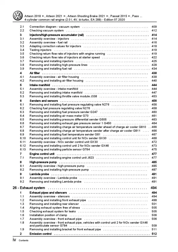 VW Arteon 3H (17-20) 4-cyl. diesel engines 2.0l repair workshop manual pdf ebook