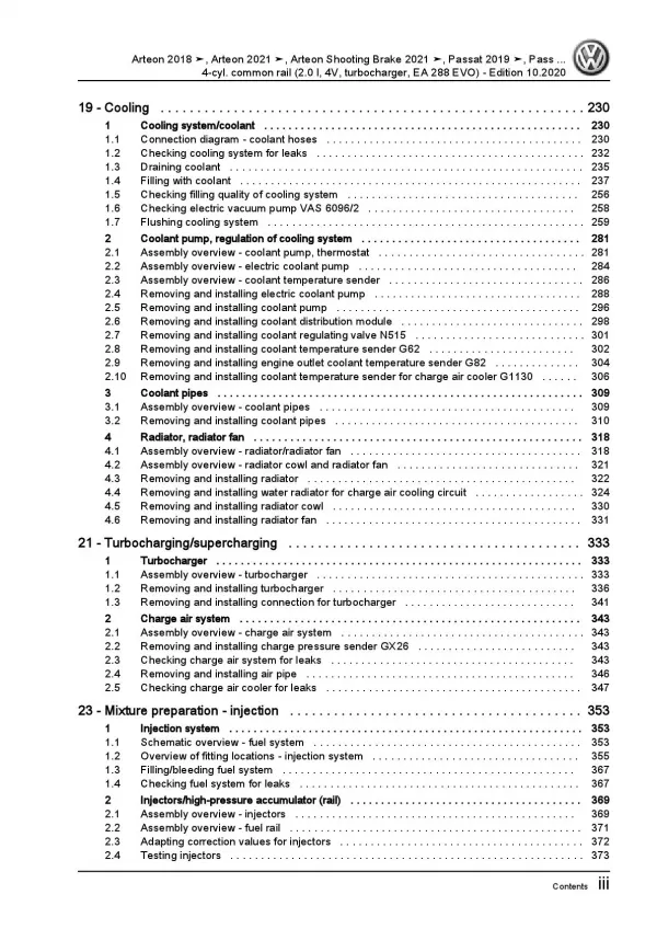 VW Arteon type 3H (17-20) 4-cyl. diesel engines 2.0l repair workshop manual pdf