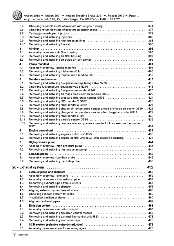 VW Arteon type 3H (17-20) 4-cyl. diesel engines 2.0l repair workshop manual pdf