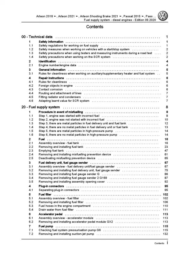 VW Arteon 3H (17-20) fuel supply system diesel engines repair manual pdf ebook