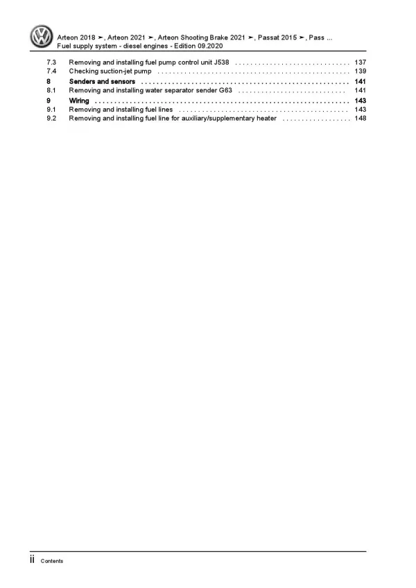 VW Arteon 3H (17-20) fuel supply system diesel engines repair manual pdf ebook
