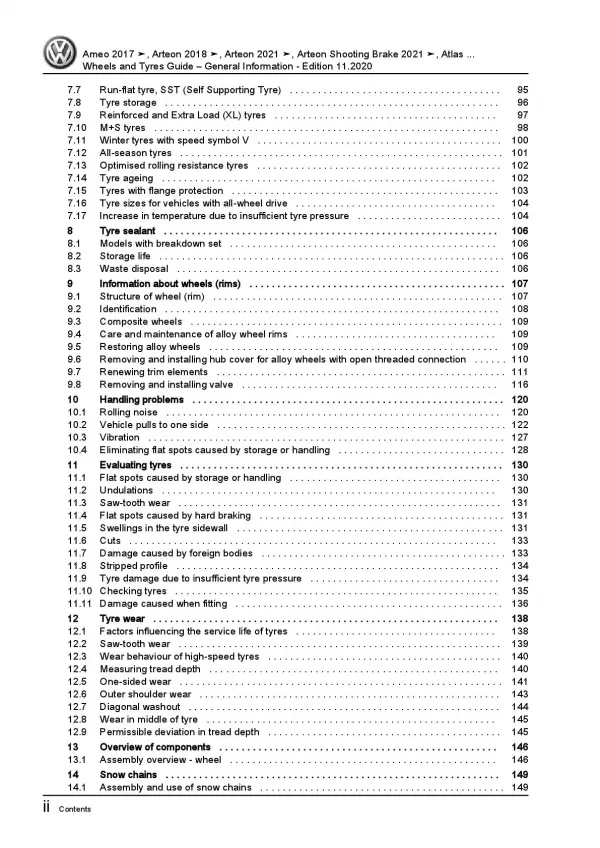 VW Arteon type 3H from 2020 wheels tyres general info repair workshop manual pdf