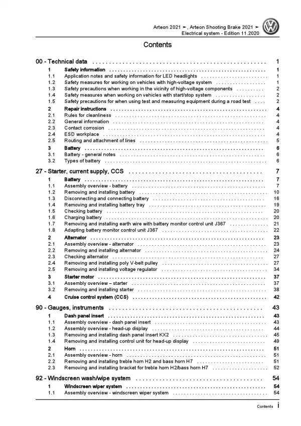 VW Arteon type 3H from 2020 electrical system repair workshop manual pdf ebook
