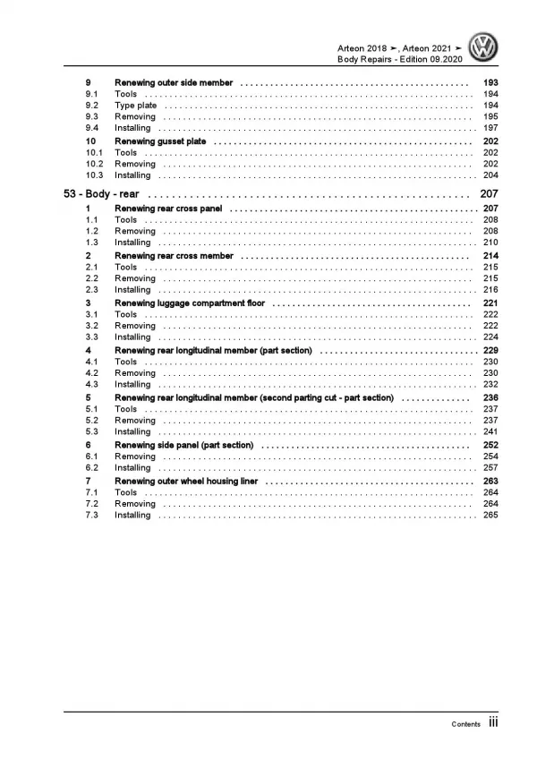 VW Arteon type 3H from 2020 body repairs workshop repair manual pdf ebook