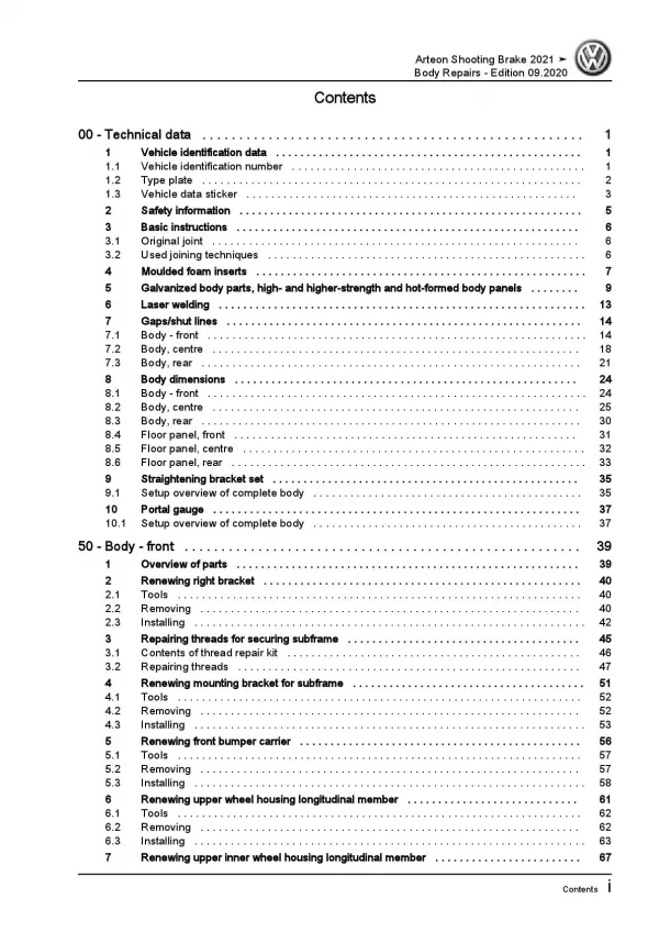VW Arteon type 3H9 from 2020 body repairs workshop repair manual pdf ebook