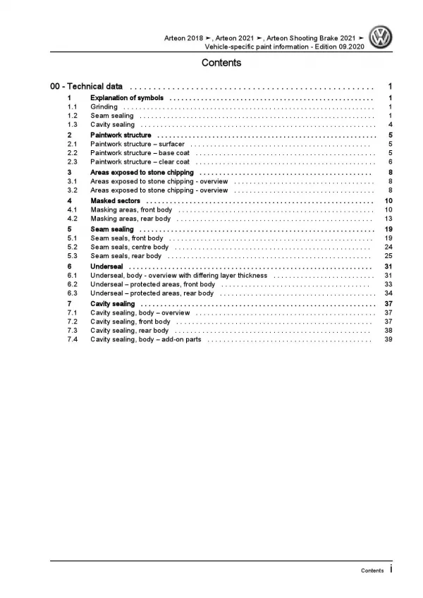 VW Arteon type 3H from 2020 paint information repair workshop manual pdf ebook