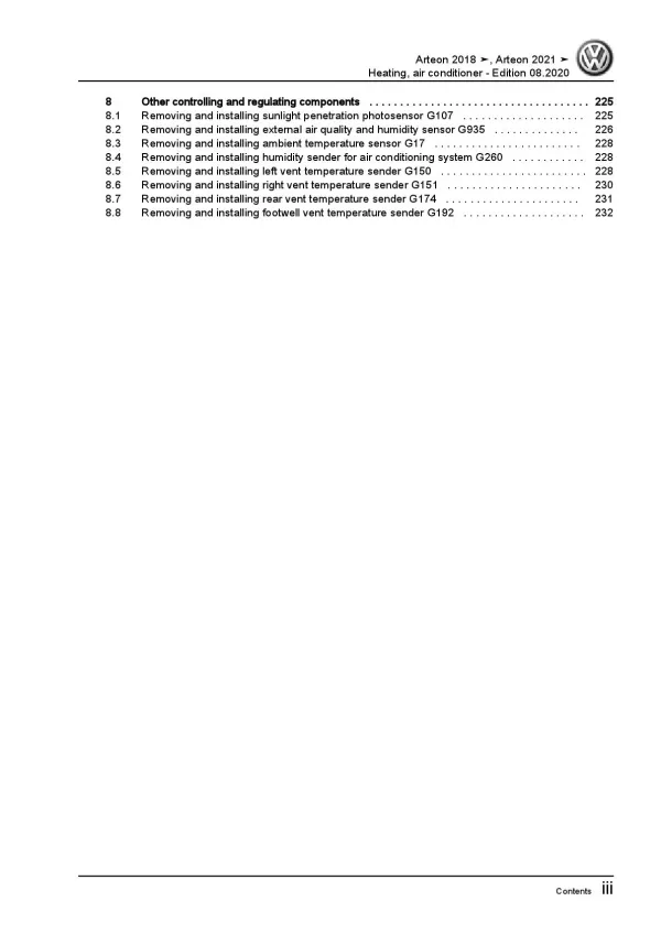 VW Arteon type 3H from 2020 heating air conditioning system repair manual pdf