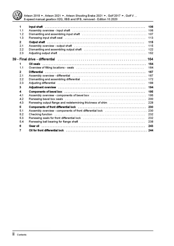 VW Arteon 3H (20>) removed 6 speed manual gearbox 02Q 0BB 0FB repair manual pdf