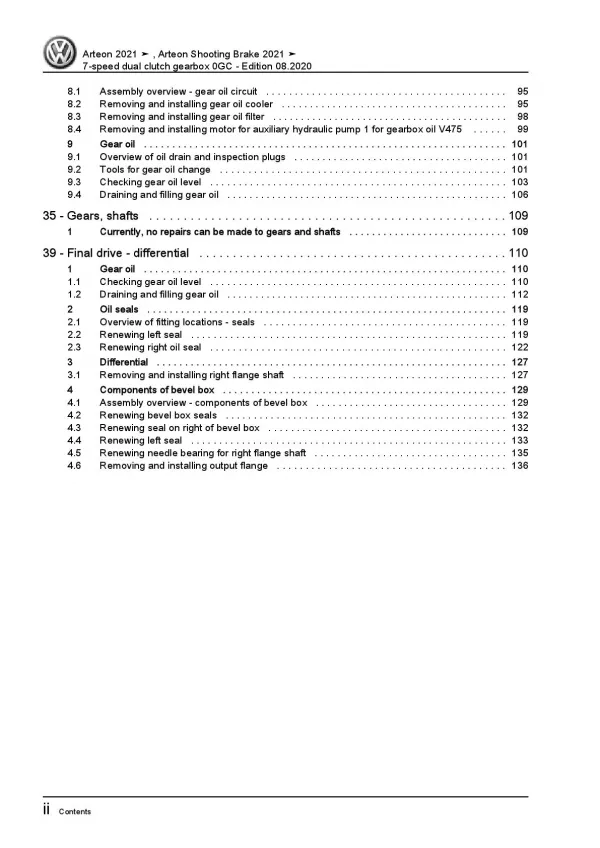 VW Arteon 3H from 2020 6 speed dual clutch gearbox 0GC repair manual pdf