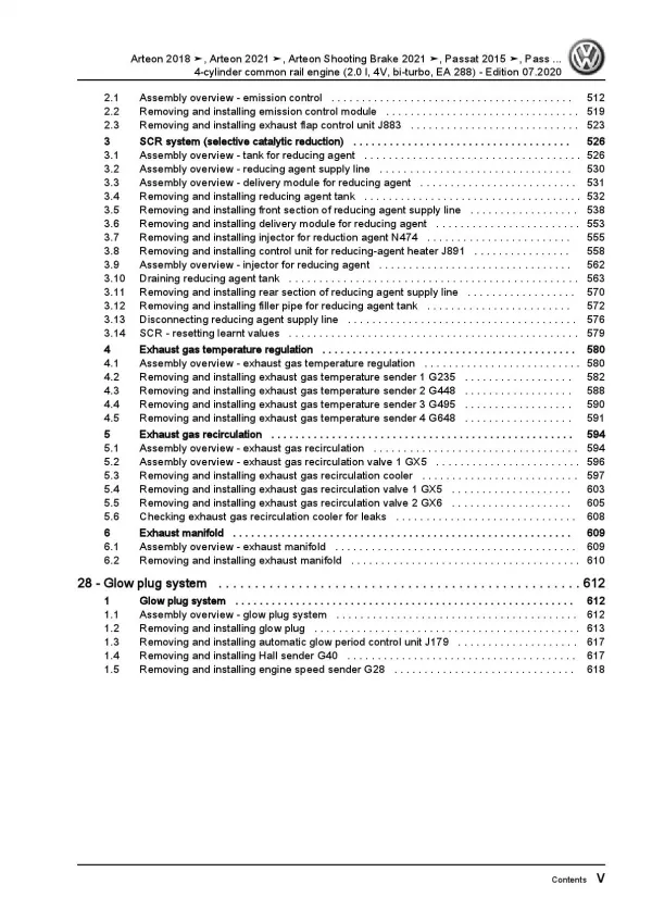 VW Arteon type 3H from 2020 4-cyl. diesel engines 239 hp repair manual pdf ebook