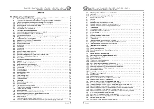 VW Bora type 1J 1998-2006 wheels and tyres archive repair workshop manual pdf 