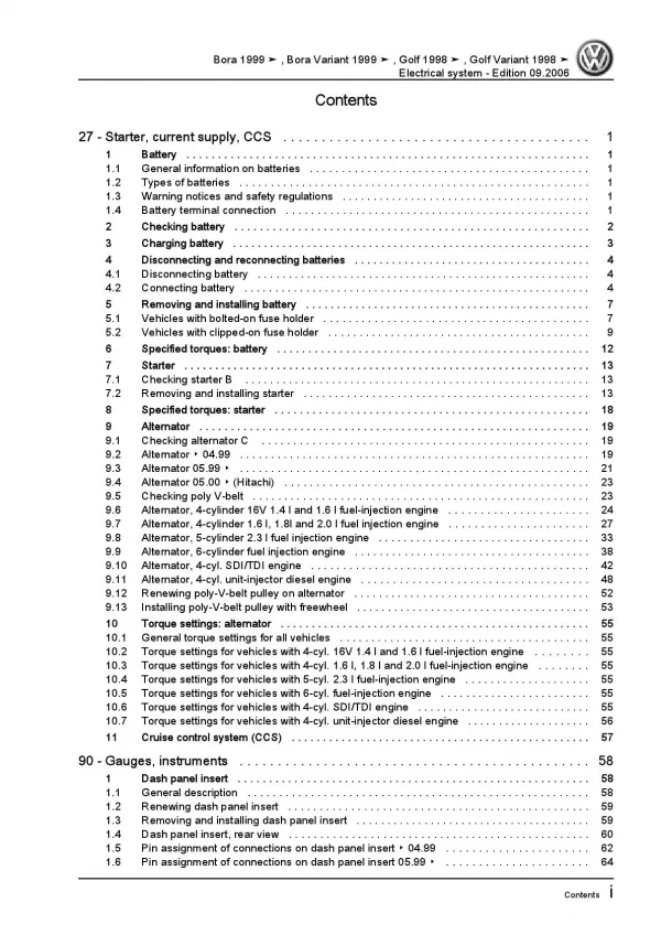 VW Bora type 1J 1998-2006 electrical system repair workshop manual pdf ebook